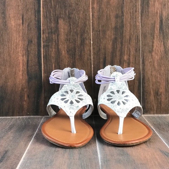 Flower Metallic Lilac Silver Kitten Wedge Sandal - Picture 2 of 6